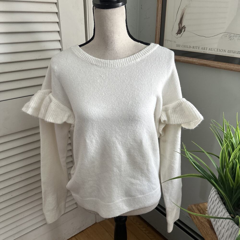 INC International Concepts Sweater Womens Large White Ruffle Feminine Angelcore